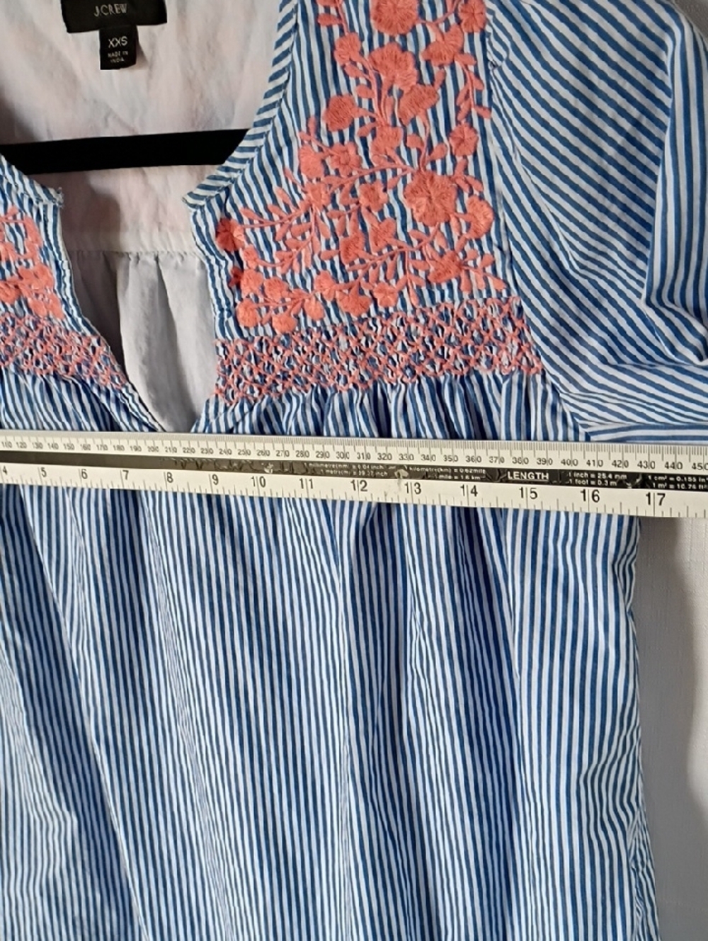J. Crew Women's Leda Embroidery Popover Dress Size XXS Stripe 100 Cotton - Picture 7 of 11